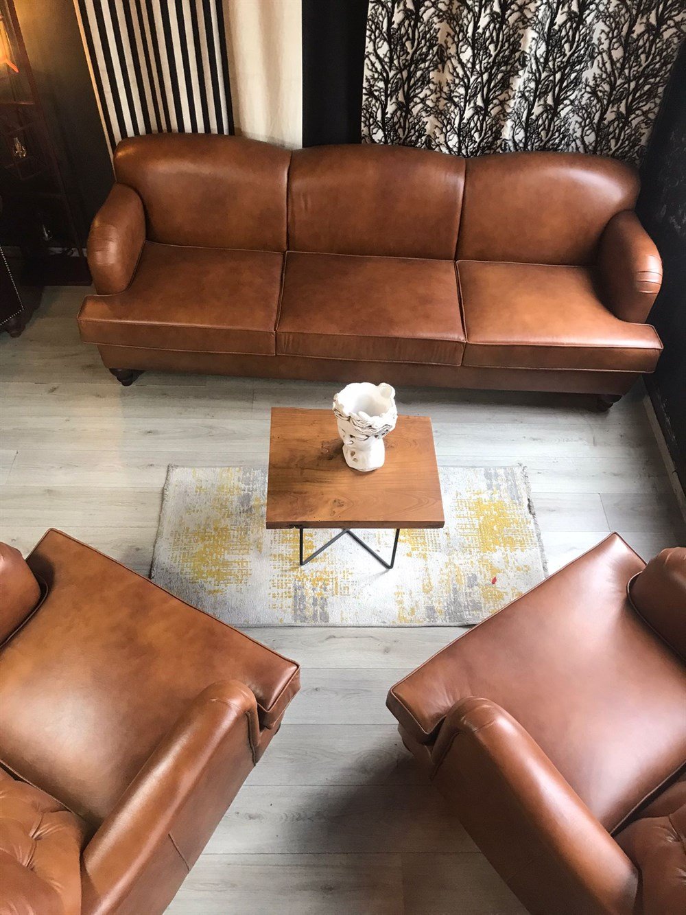 3A  HAKİKİ DERİ KİNG EDWARD İTALİAN SOFA 3+1+1