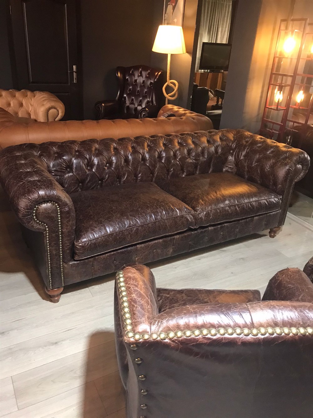 3A HAKİKİ DERİ OLD NAVY CHESTERFİELD TAKIMI 
