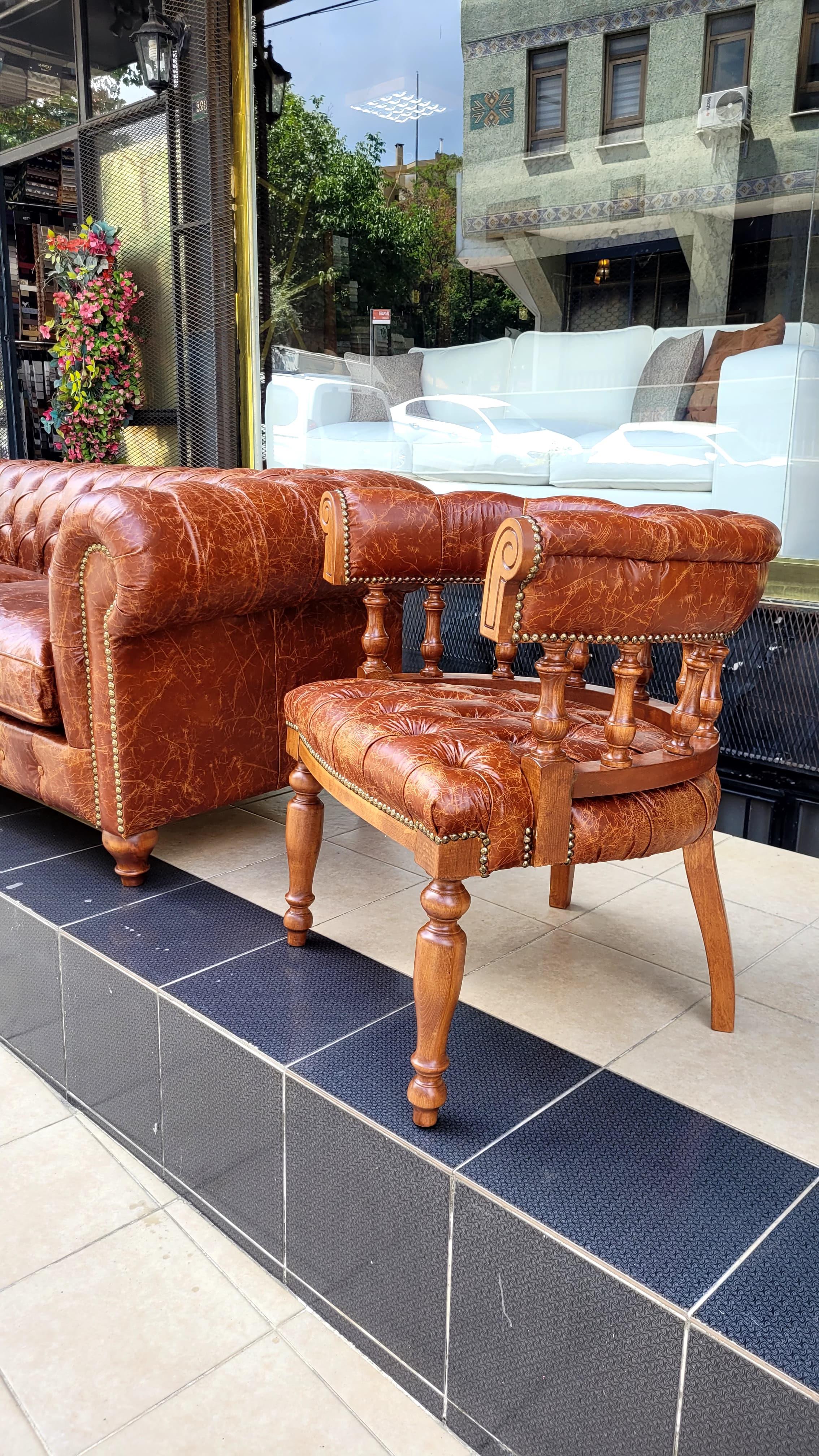 3A MOBİLTA GERÇEK DERİ ELDORADO CHESTERFİELD TAKIMI 3+1+1