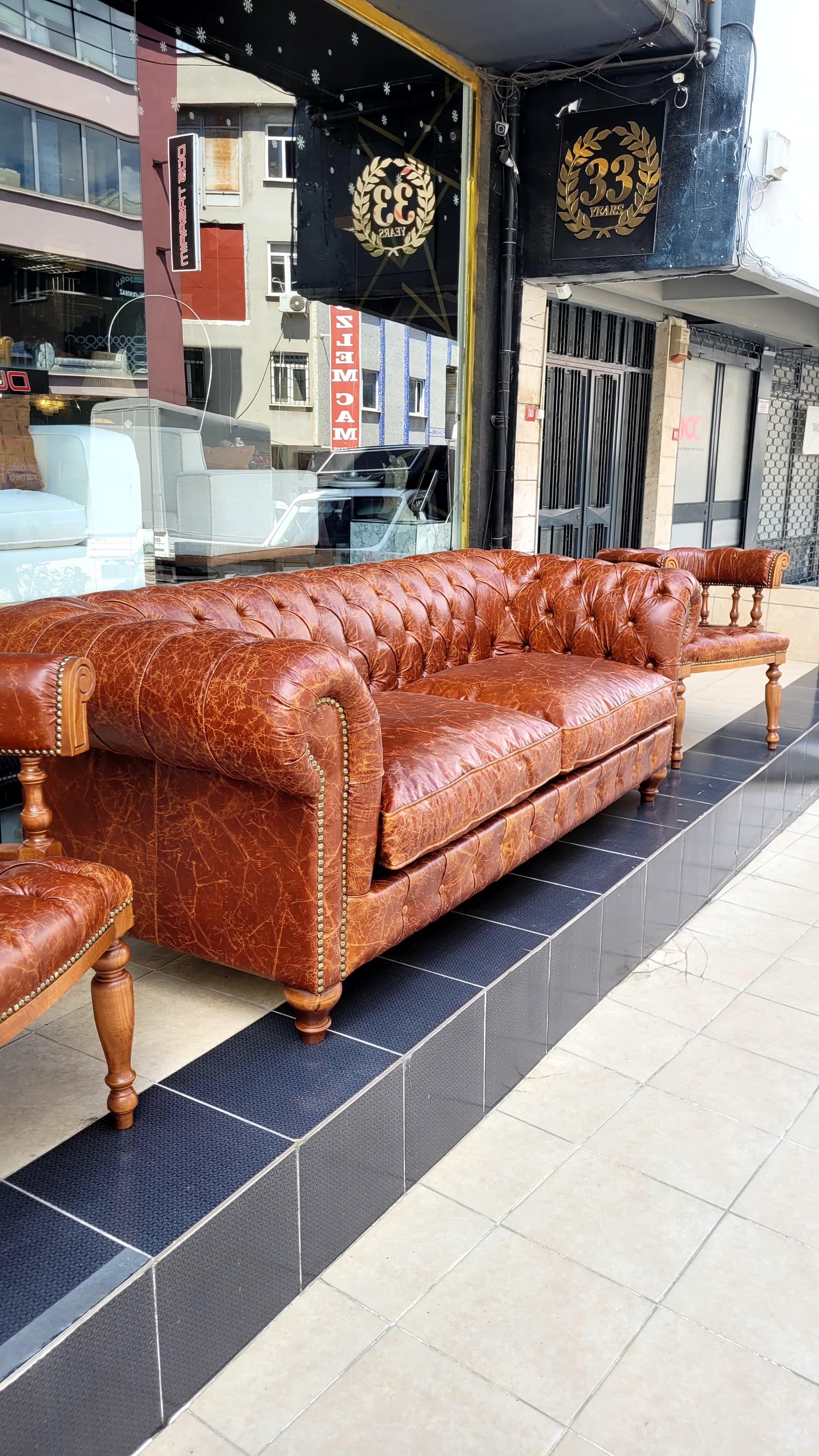 3A MOBİLTA GERÇEK DERİ ELDORADO CHESTERFİELD TAKIMI 3+1+1