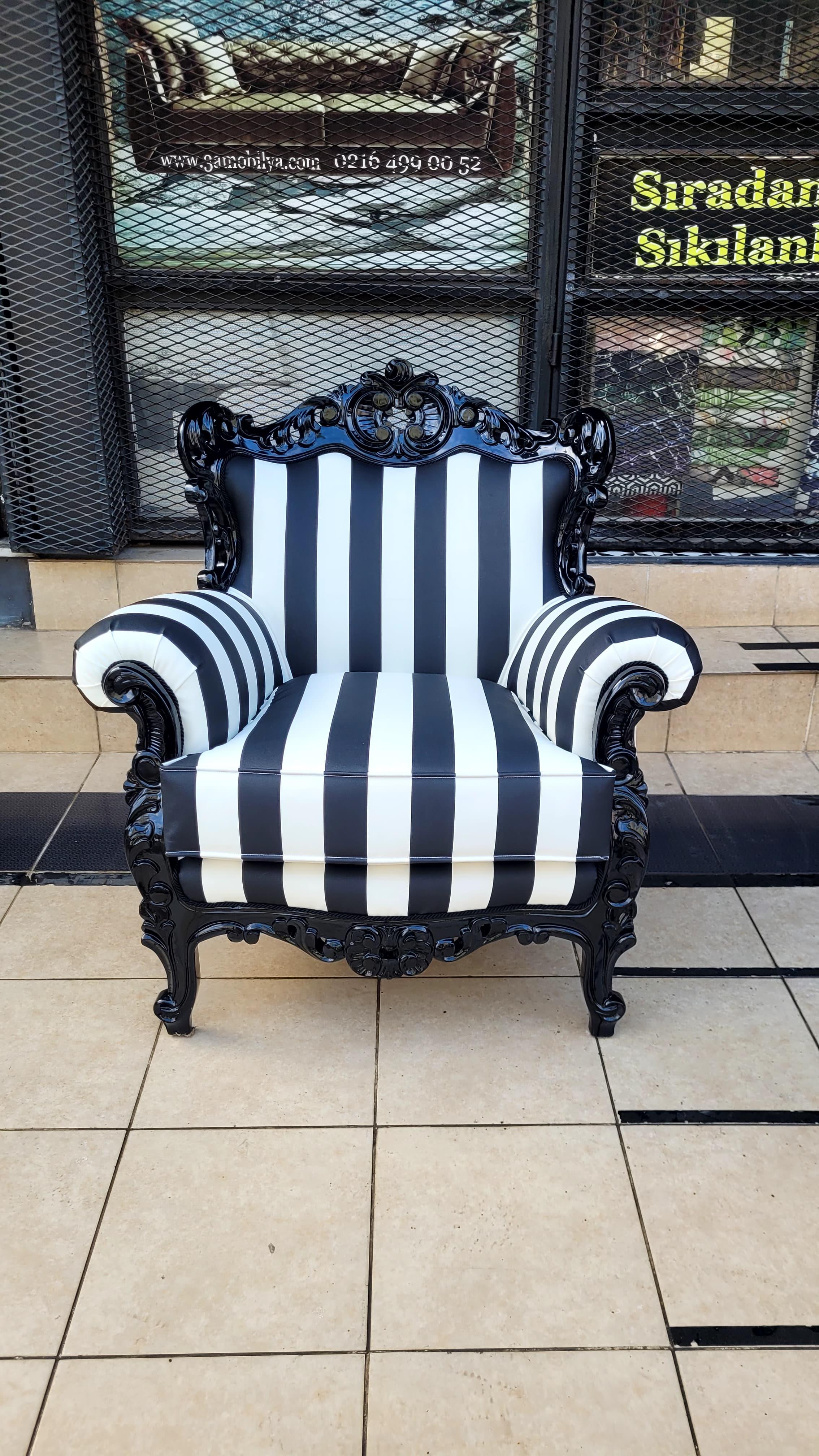 3A MOBİLYA BLACK  &  WHİTE  OYMALI  BERJER