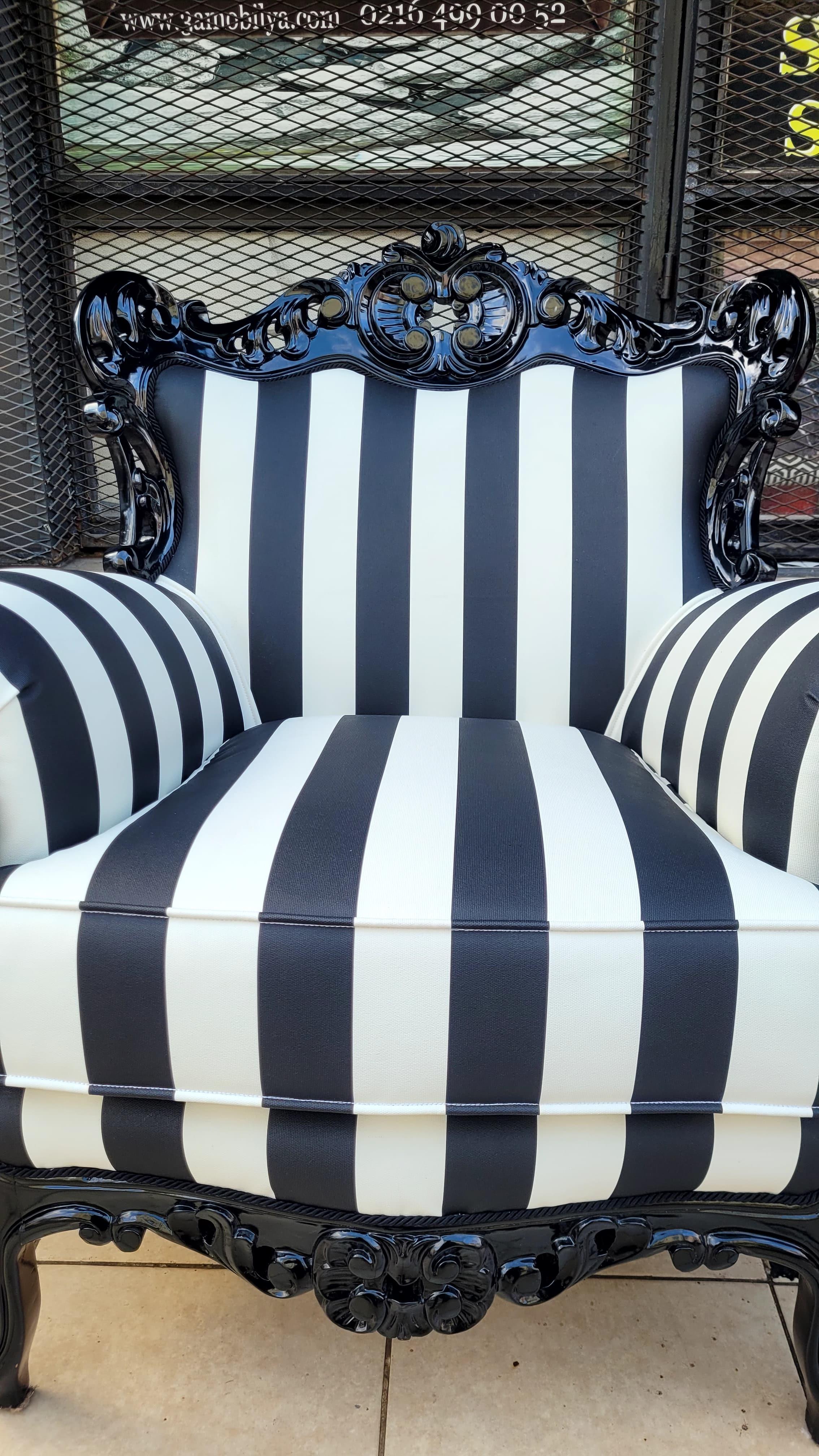 3A MOBİLYA BLACK  &  WHİTE  OYMALI  BERJER