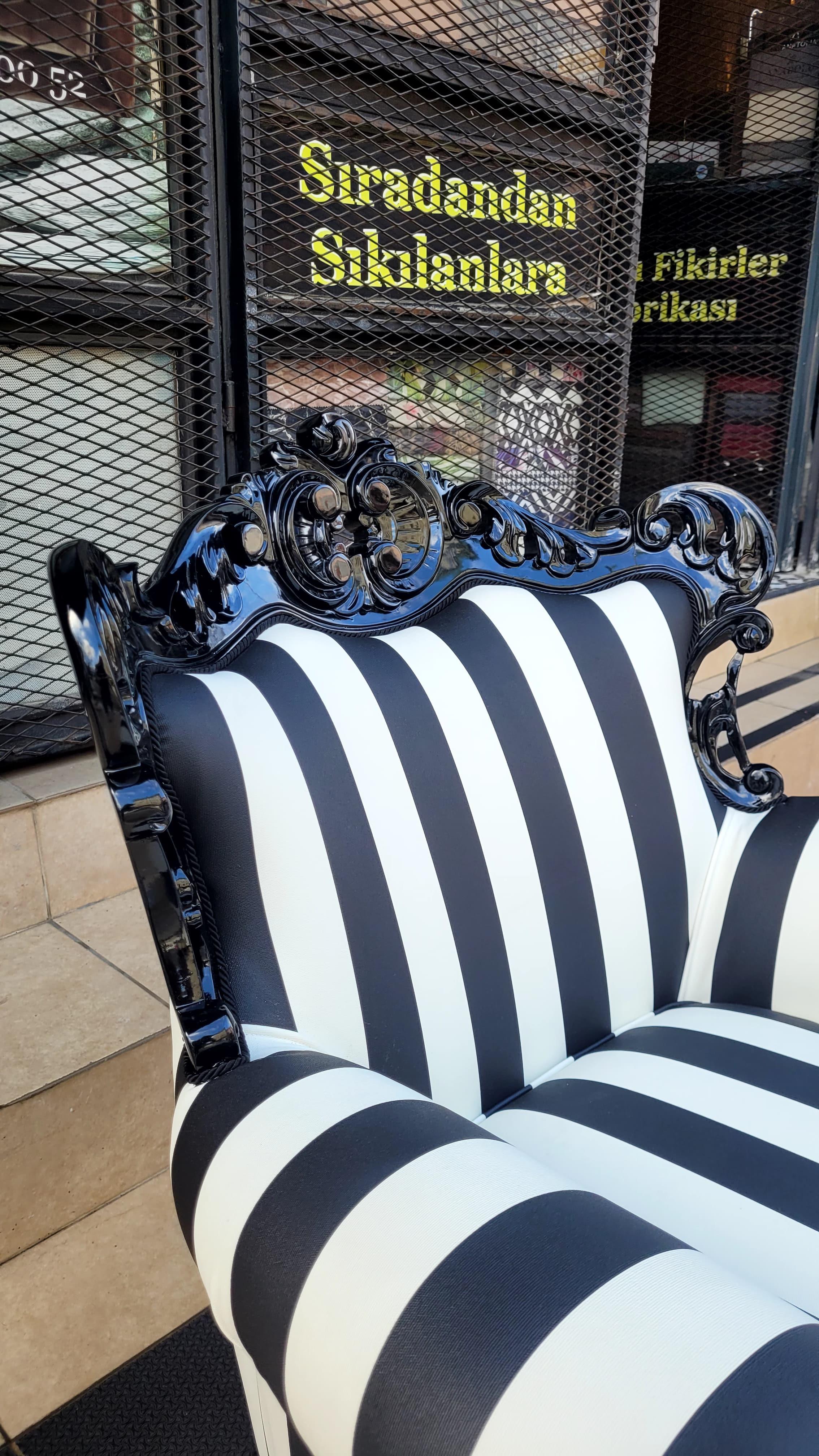 3A MOBİLYA BLACK  &  WHİTE  OYMALI  BERJER