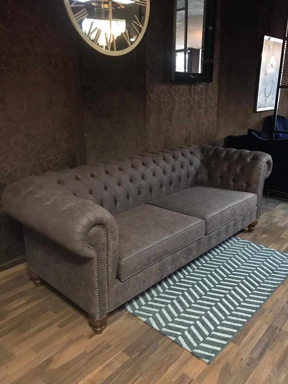 3A MOBİLYA BROWN NUBUK CHESTERFİELD 