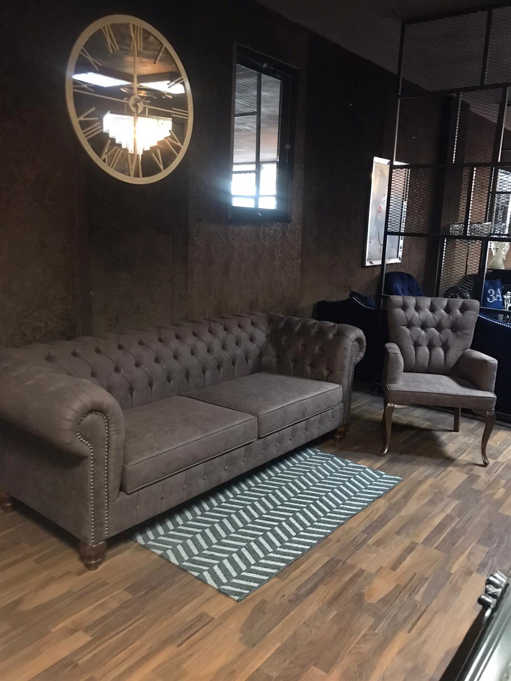 3A MOBİLYA BROWN NUBUK CHESTERFİELD 