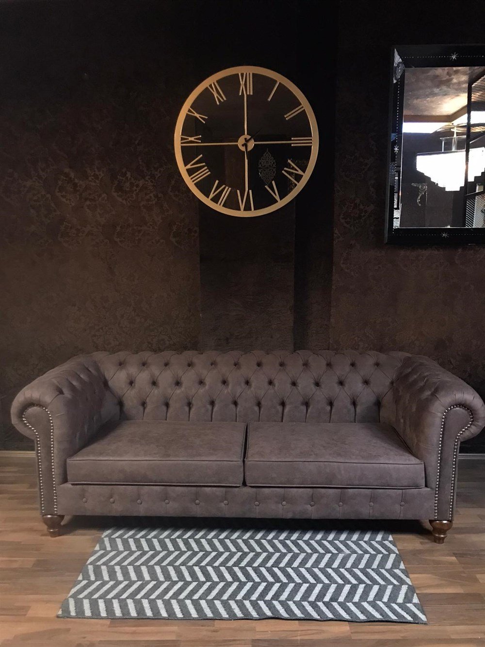 3A MOBİLYA BROWN NUBUK CHESTERFİELD 