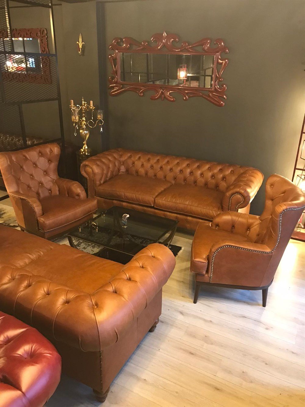 3A MOBİLYA BUFALO HAKİKİ DERİ CHESTERFİELD TAKIMI