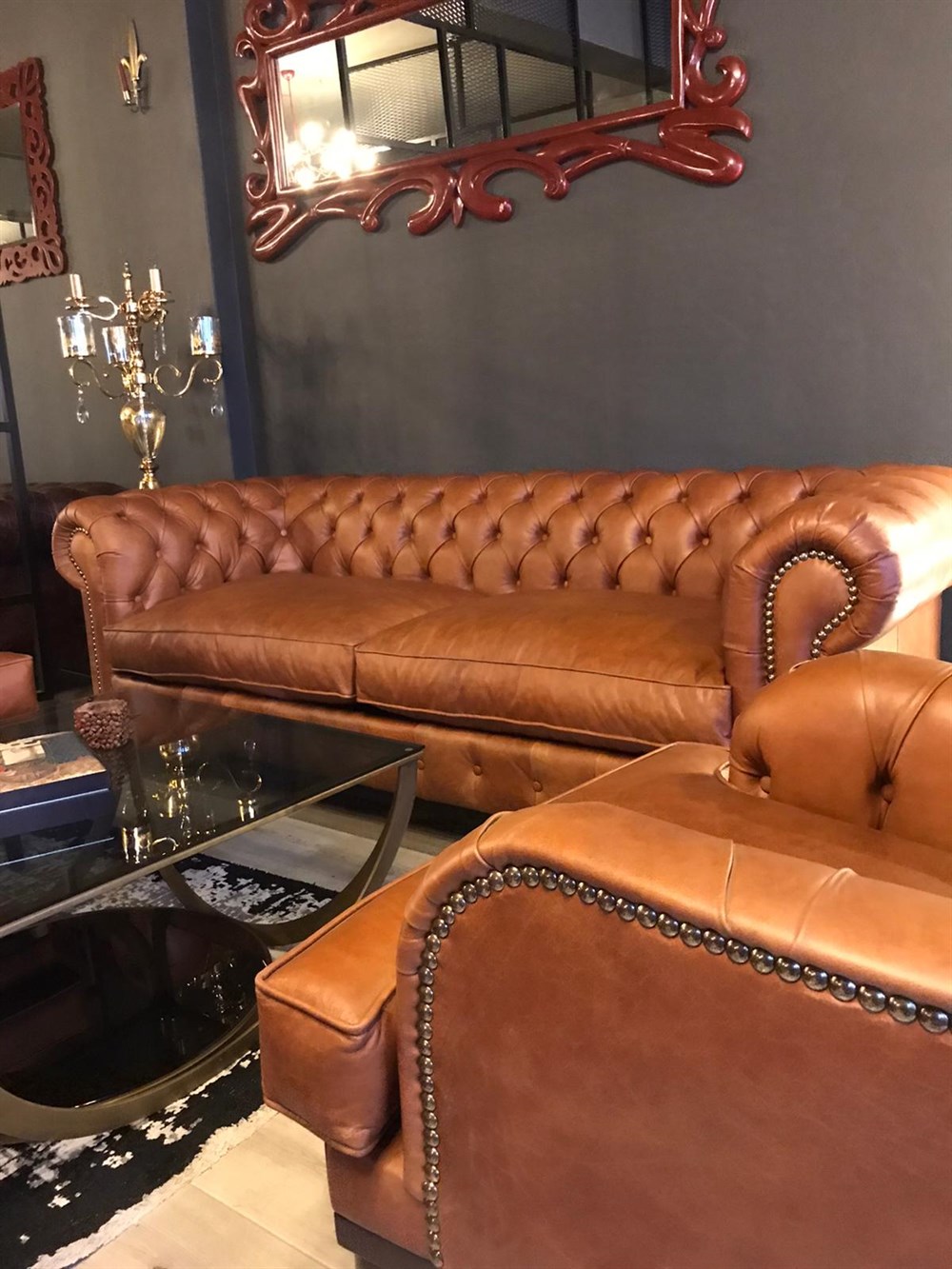 3A MOBİLYA BUFALO HAKİKİ DERİ CHESTERFİELD TAKIMI
