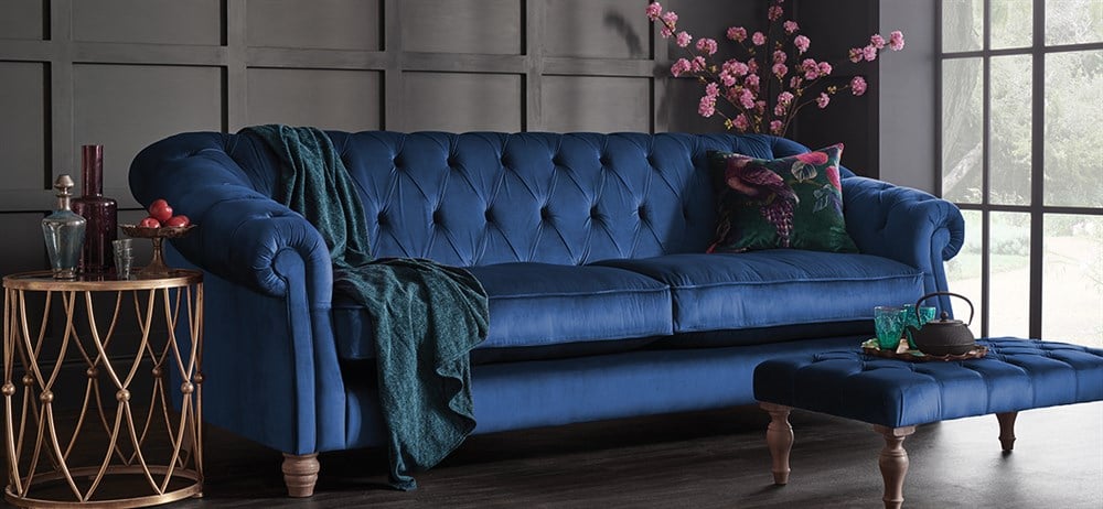 3A Mobilya Dark Blue Velvet Chesterfield
