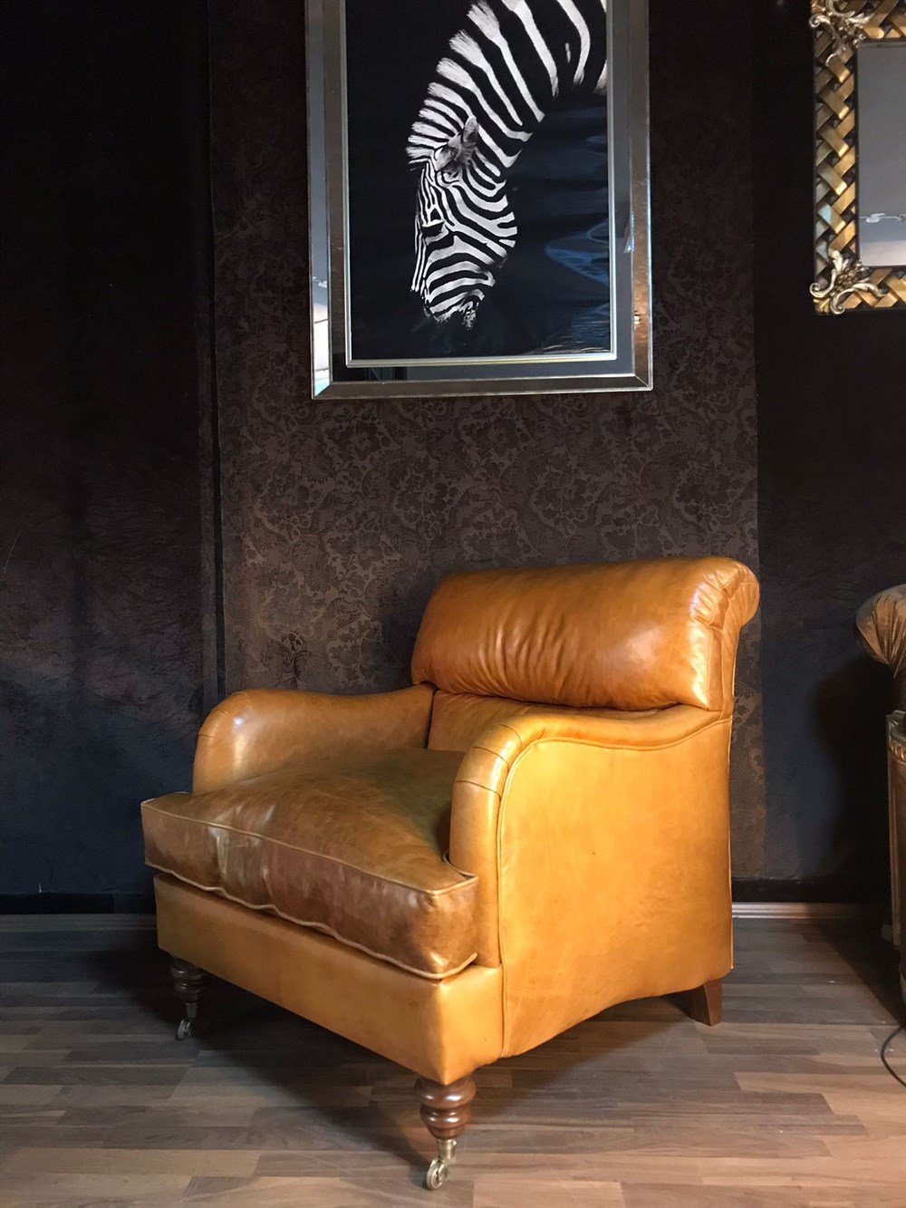 3A MOBİLYA ELEGANCE TABA HAKİKİ DERİ BERJER 