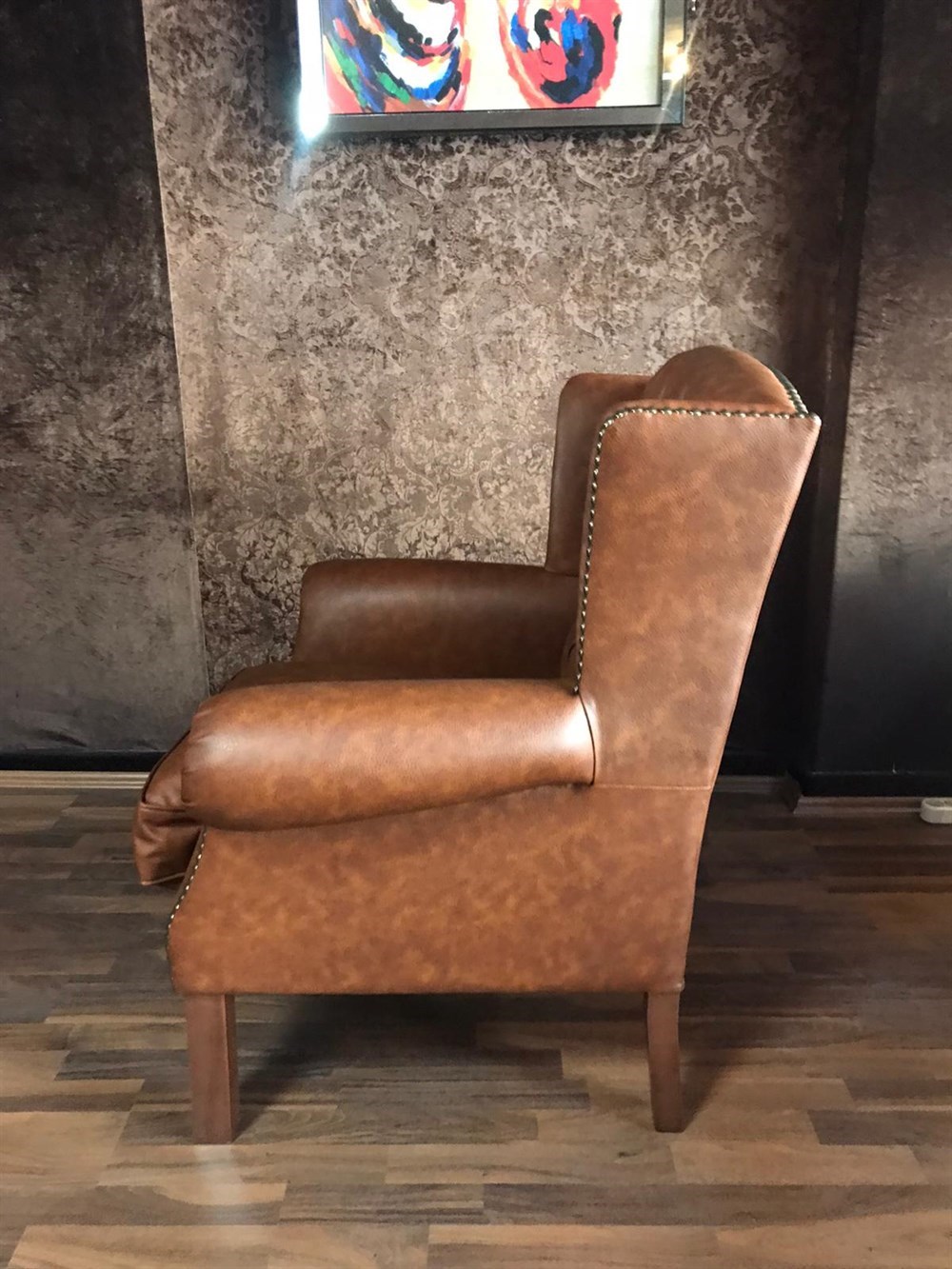 3A Mobilya Eskitilmiş Maya Kahve Kulaklı Berjer