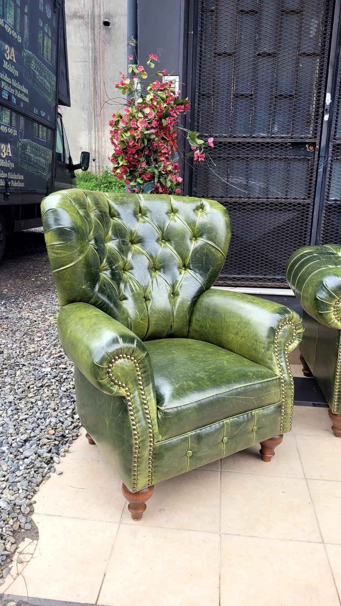 3A MOBİLYA GREEN PULLAP STİNGER CHESTERFİELD TAKIMI 