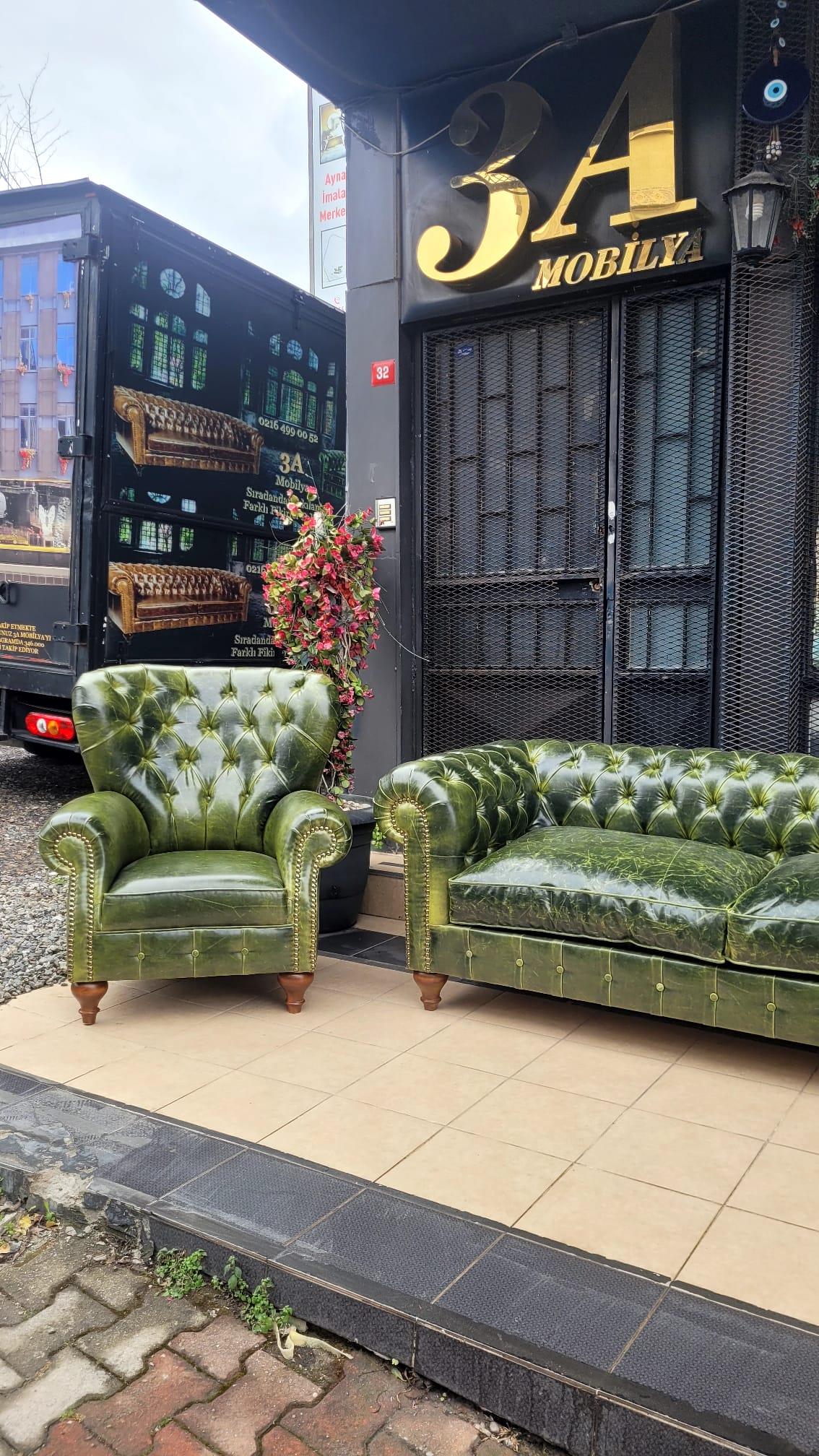 3A MOBİLYA GREEN PULLAP STİNGER CHESTERFİELD TAKIMI 