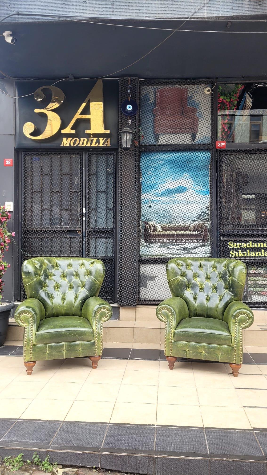 3A MOBİLYA GREEN PULLAP STİNGER CHESTERFİELD TAKIMI 