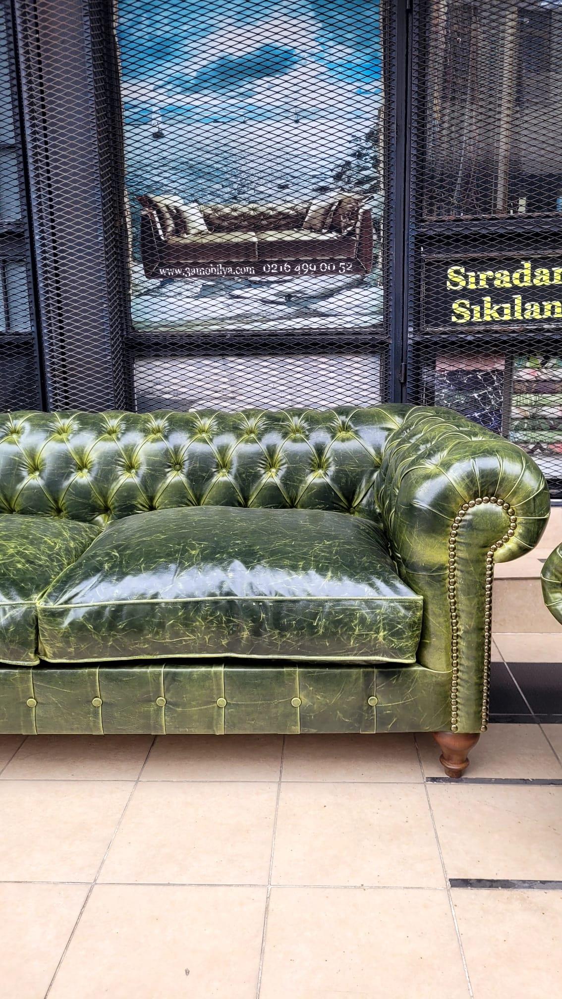 3A MOBİLYA GREEN PULLAP STİNGER CHESTERFİELD TAKIMI 