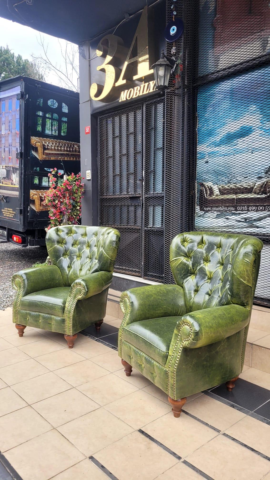 3A MOBİLYA GREEN PULLAP STİNGER CHESTERFİELD TAKIMI 