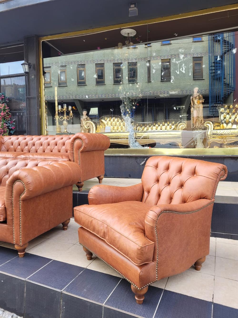 3A MOBİLYA HAKİKİ DERİ BİG LORD CHESTERFİELD TAKIMI 3+3+1+1