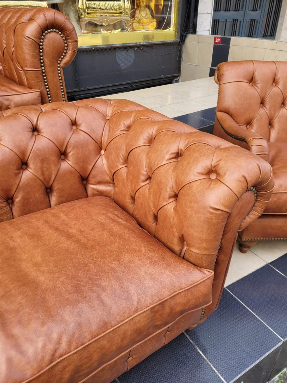 3A MOBİLYA HAKİKİ DERİ BİG LORD CHESTERFİELD TAKIMI 3+3+1+1