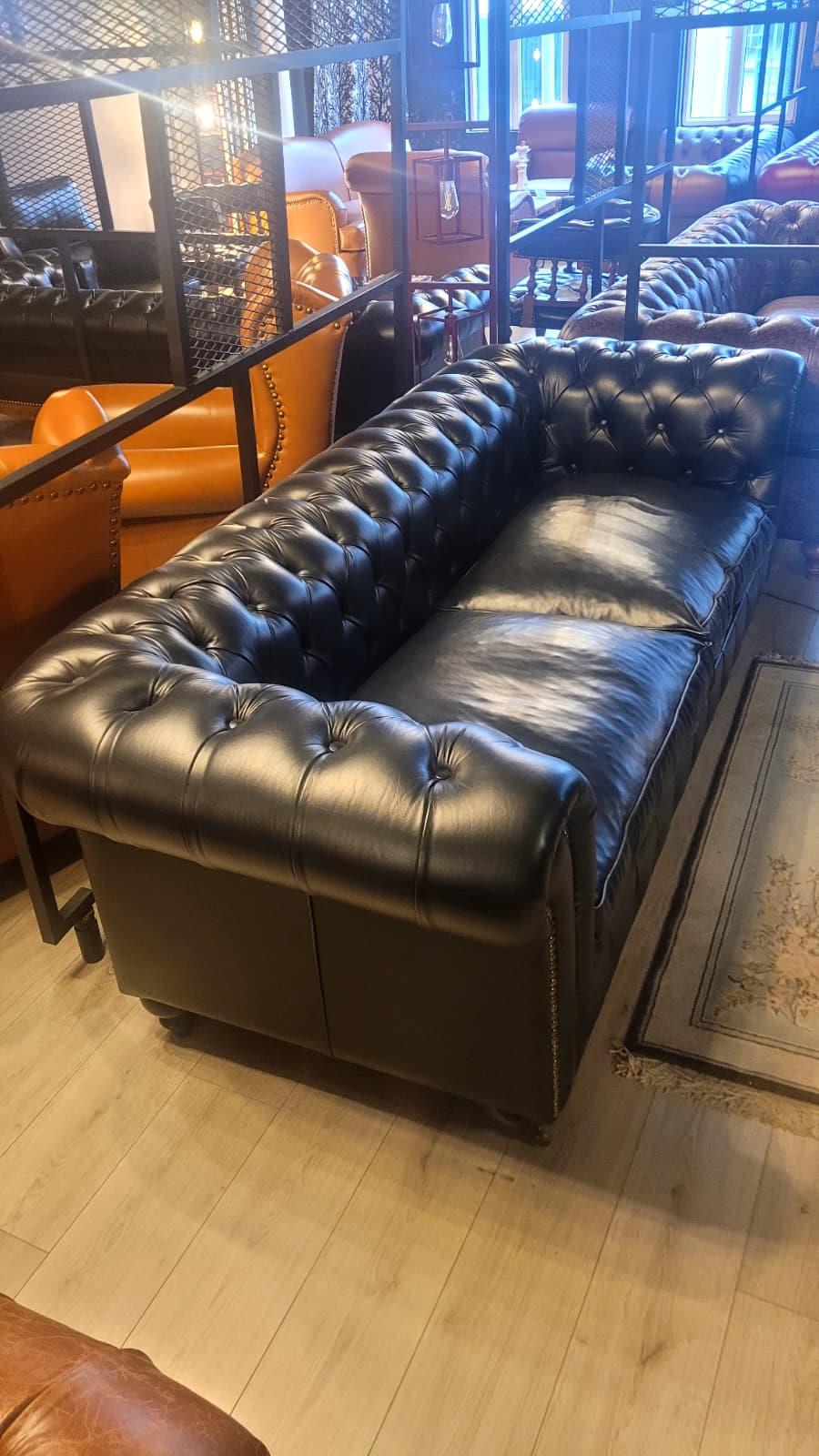 3A MOBİLYA HAKİKİ DERİ BLACK LİNE  CHESTERFİELD 