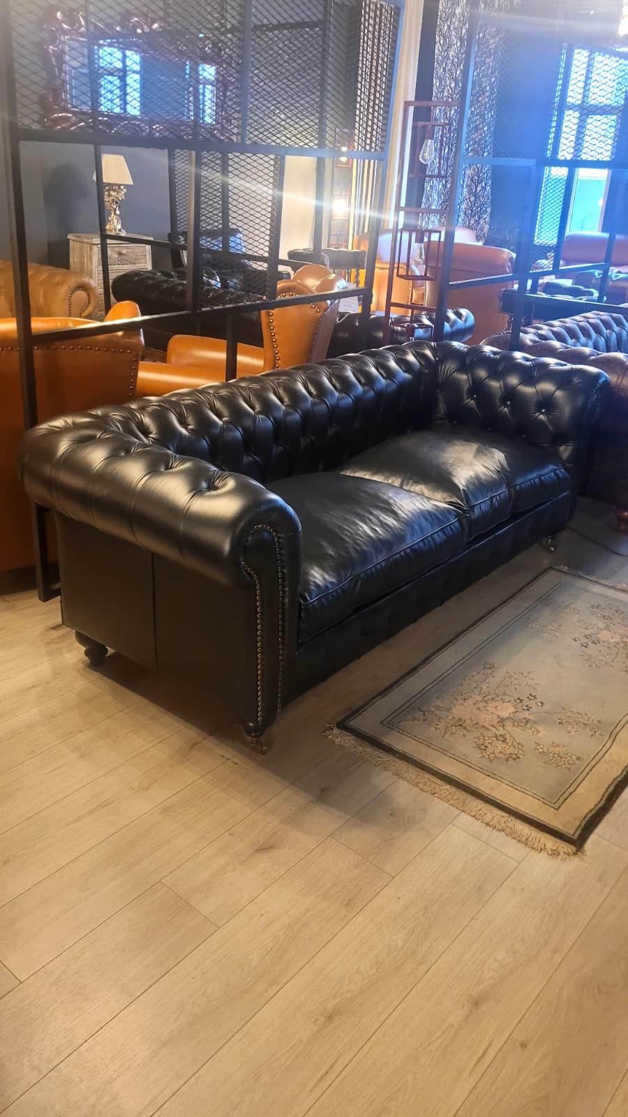 3A MOBİLYA HAKİKİ DERİ BLACK LİNE CHESTERFİELD TAKIMI 