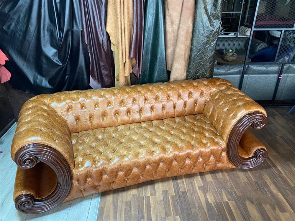 3A MOBİLYA HAKİKİ DERİ CHİCAGO OYMALI CHESTER  KOLTUK