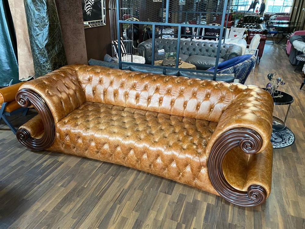 3A MOBİLYA HAKİKİ DERİ CHİCAGO OYMALI CHESTER  KOLTUK