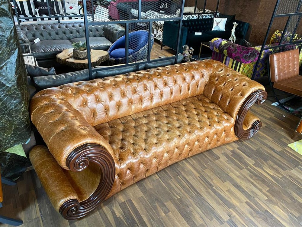 3A MOBİLYA HAKİKİ DERİ CHİCAGO OYMALI CHESTER  KOLTUK