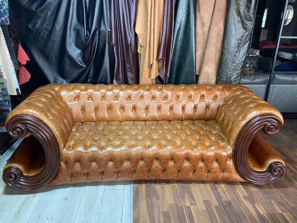 3A MOBİLYA HAKİKİ DERİ CHİCAGO OYMALI CHESTER  KOLTUK