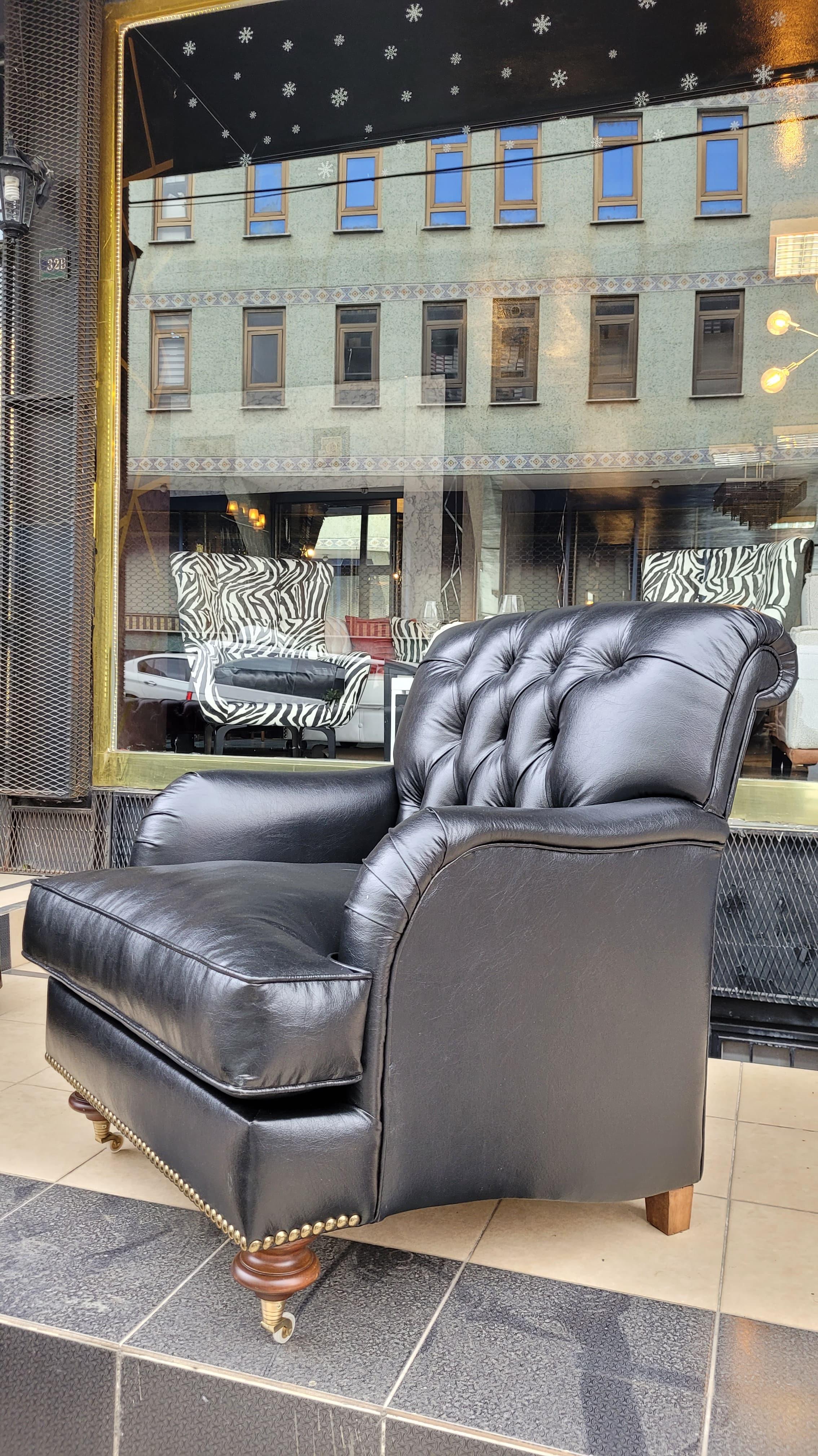 3A MOBİLYA HAKİKİ DERİ ENGLİSH BLACK BERJER 