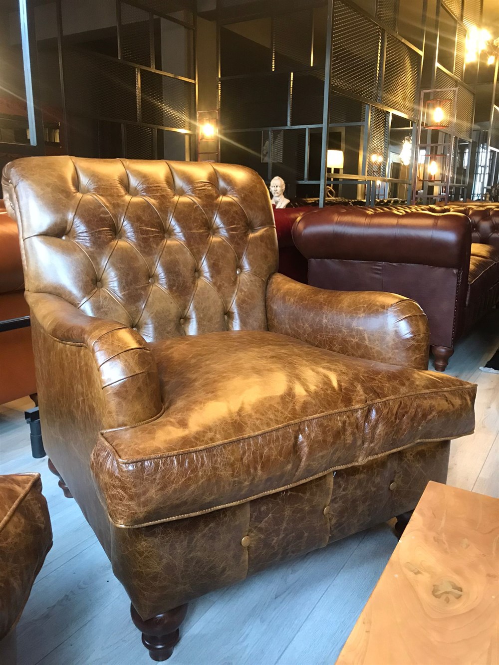 3A MOBİLYA HAKİKİ DERİ ENGLİSH PULLAP CHESTERFİELD TAKIMI