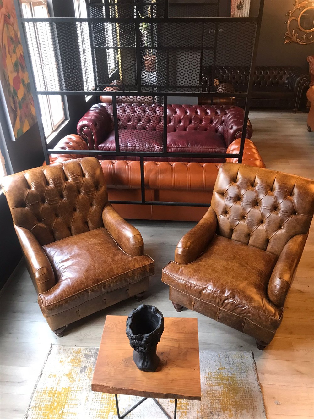 3A MOBİLYA HAKİKİ DERİ ENGLİSH PULLAP CHESTERFİELD TAKIMI