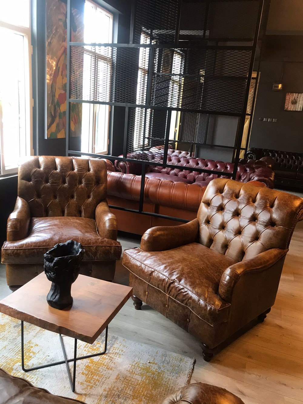 3A MOBİLYA HAKİKİ DERİ ENGLİSH PULLAP CHESTERFİELD TAKIMI