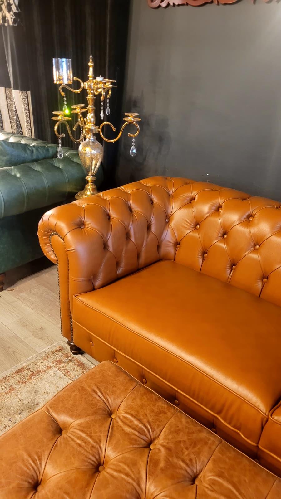3A MOBİLYA HAKİKİ DERİ LONDON CHESTERFİELD TAKIMI 3+1+1