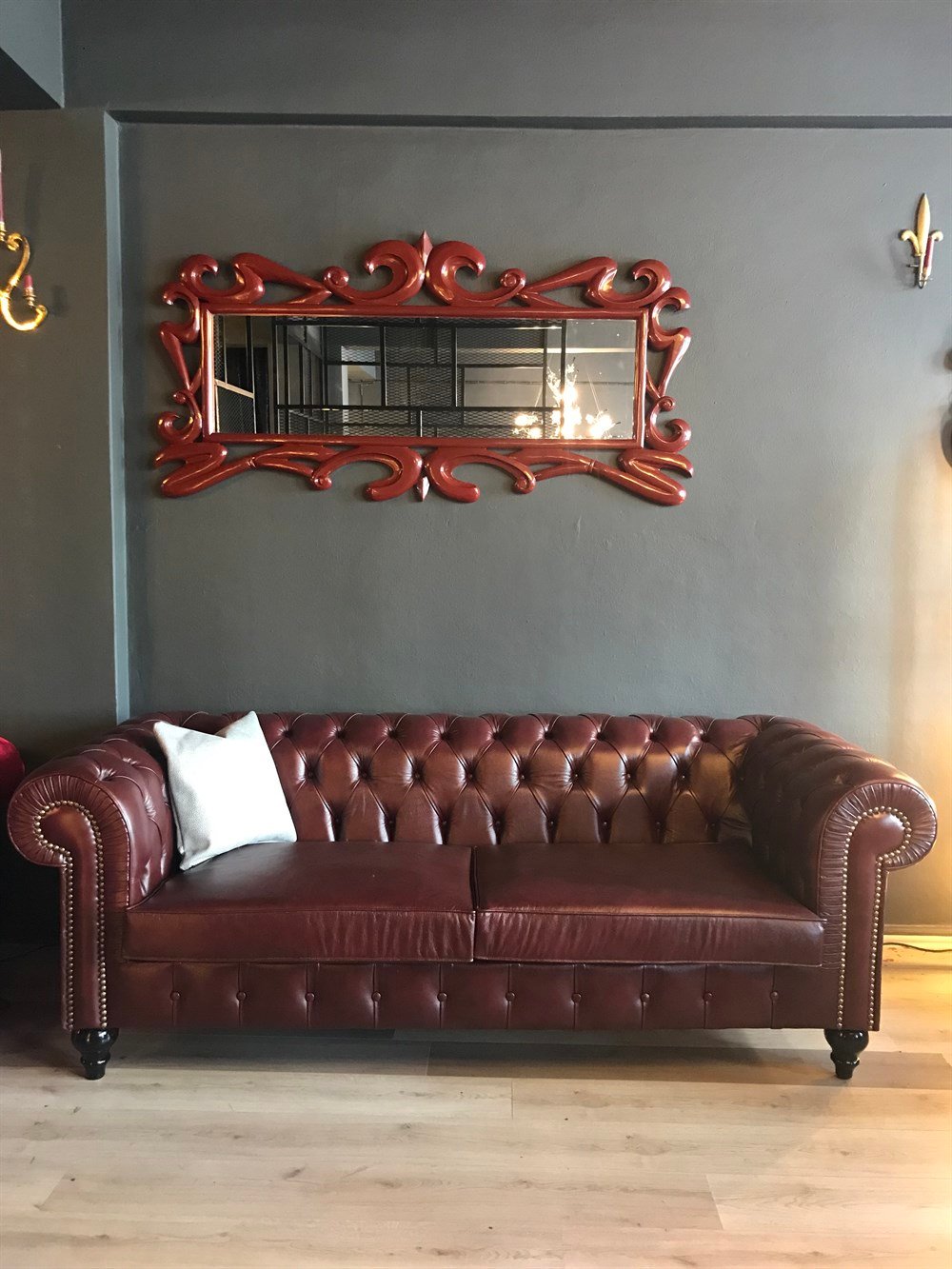 3A MOBİLYA HAKİKİ DERİ MAYA BORDO CHESTERFİELD 