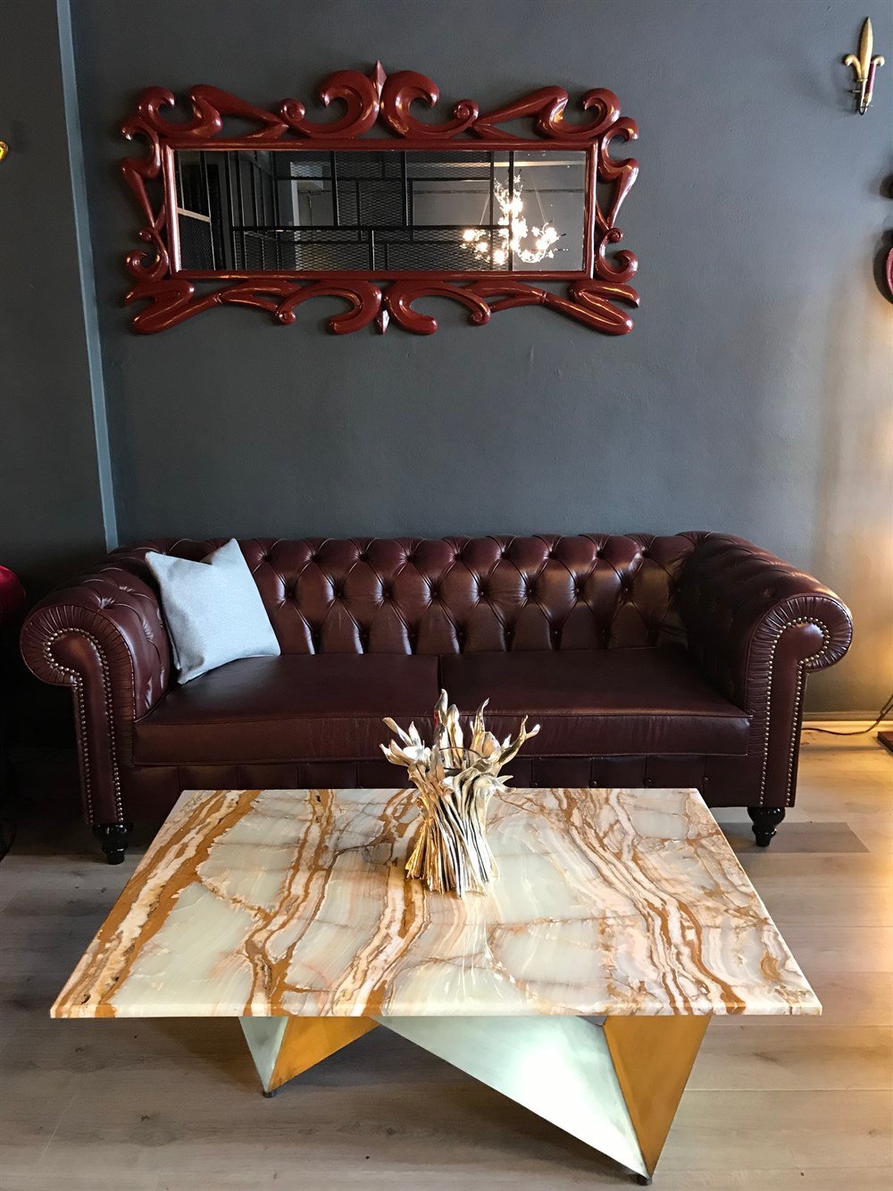 3A MOBİLYA HAKİKİ DERİ MAYA BORDO CHESTERFİELD 