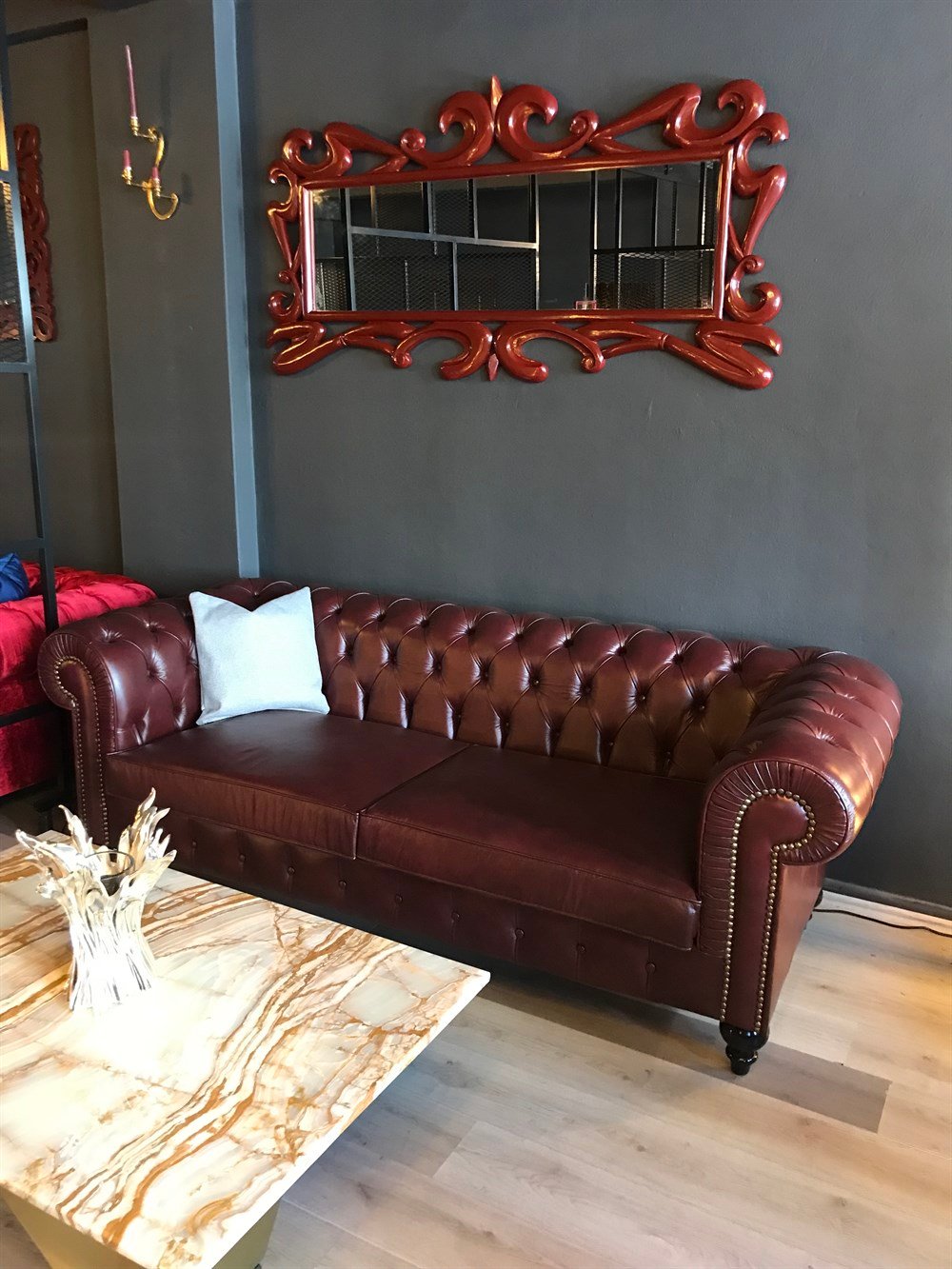 3A MOBİLYA HAKİKİ DERİ MAYA BORDO CHESTERFİELD 
