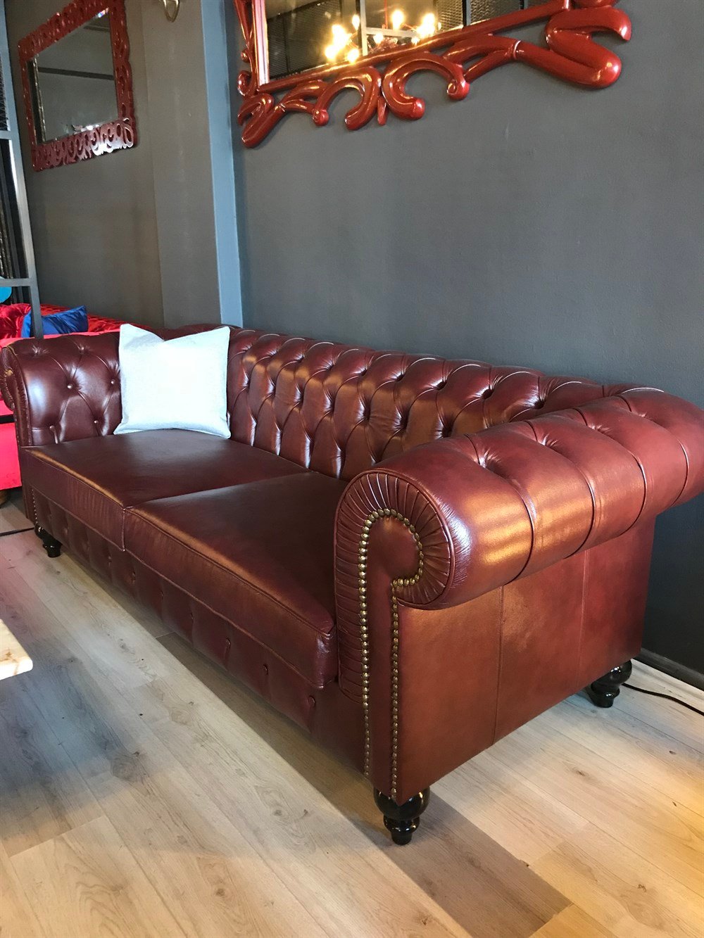3A MOBİLYA HAKİKİ DERİ MAYA BORDO CHESTERFİELD 
