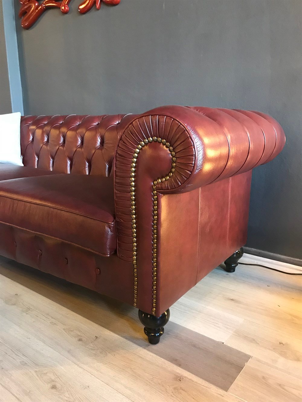 3A MOBİLYA HAKİKİ DERİ MAYA BORDO CHESTERFİELD 