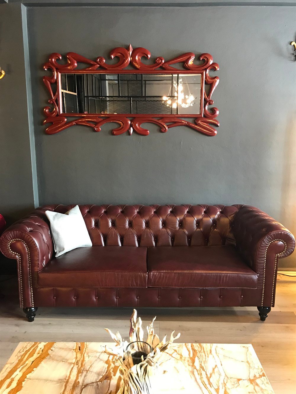 3A MOBİLYA HAKİKİ DERİ MAYA BORDO CHESTERFİELD 