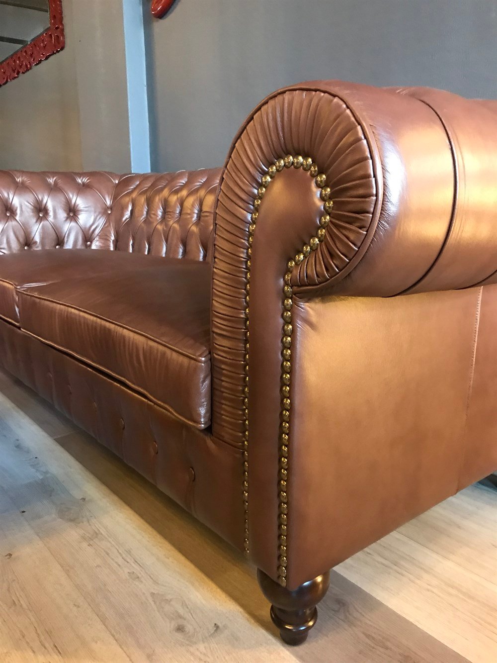 3A MOBİLYA HAKİKİ DERİ MAYA KAHVE  CHESTERFİELD