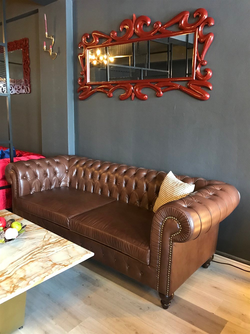 3A MOBİLYA HAKİKİ DERİ MAYA KAHVE  CHESTERFİELD