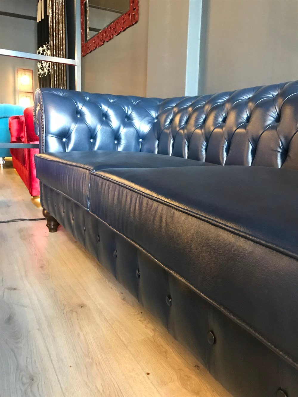 3A MOBİLYA HAKİKİ DERİ MAYA LACİVERT CHESTERFİELD 