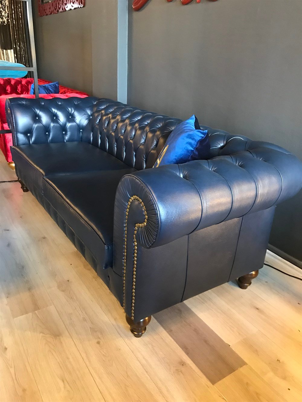 3A MOBİLYA HAKİKİ DERİ MAYA LACİVERT CHESTERFİELD 