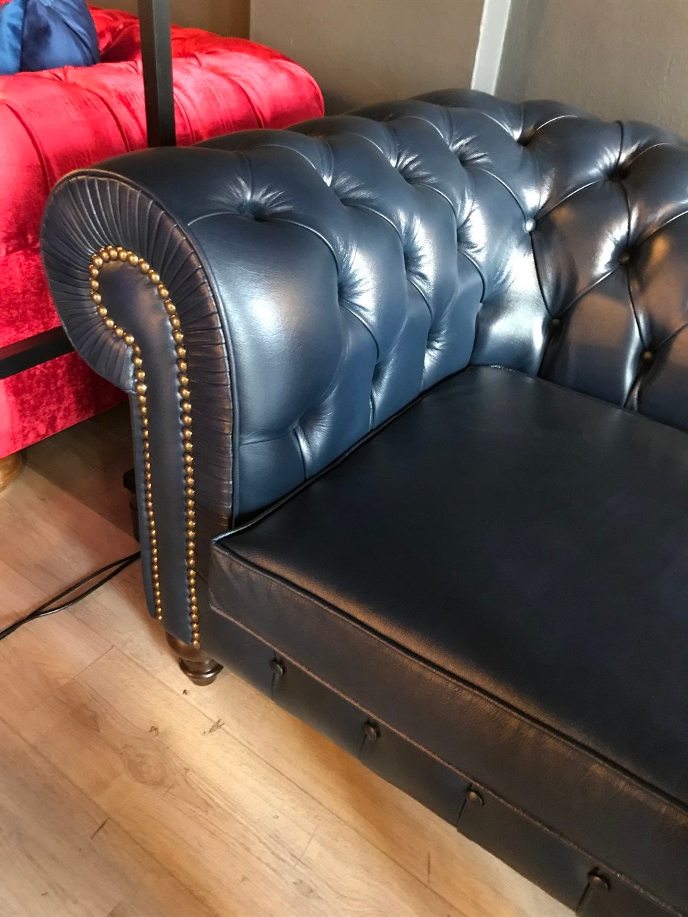 3A MOBİLYA HAKİKİ DERİ MAYA LACİVERT CHESTERFİELD 