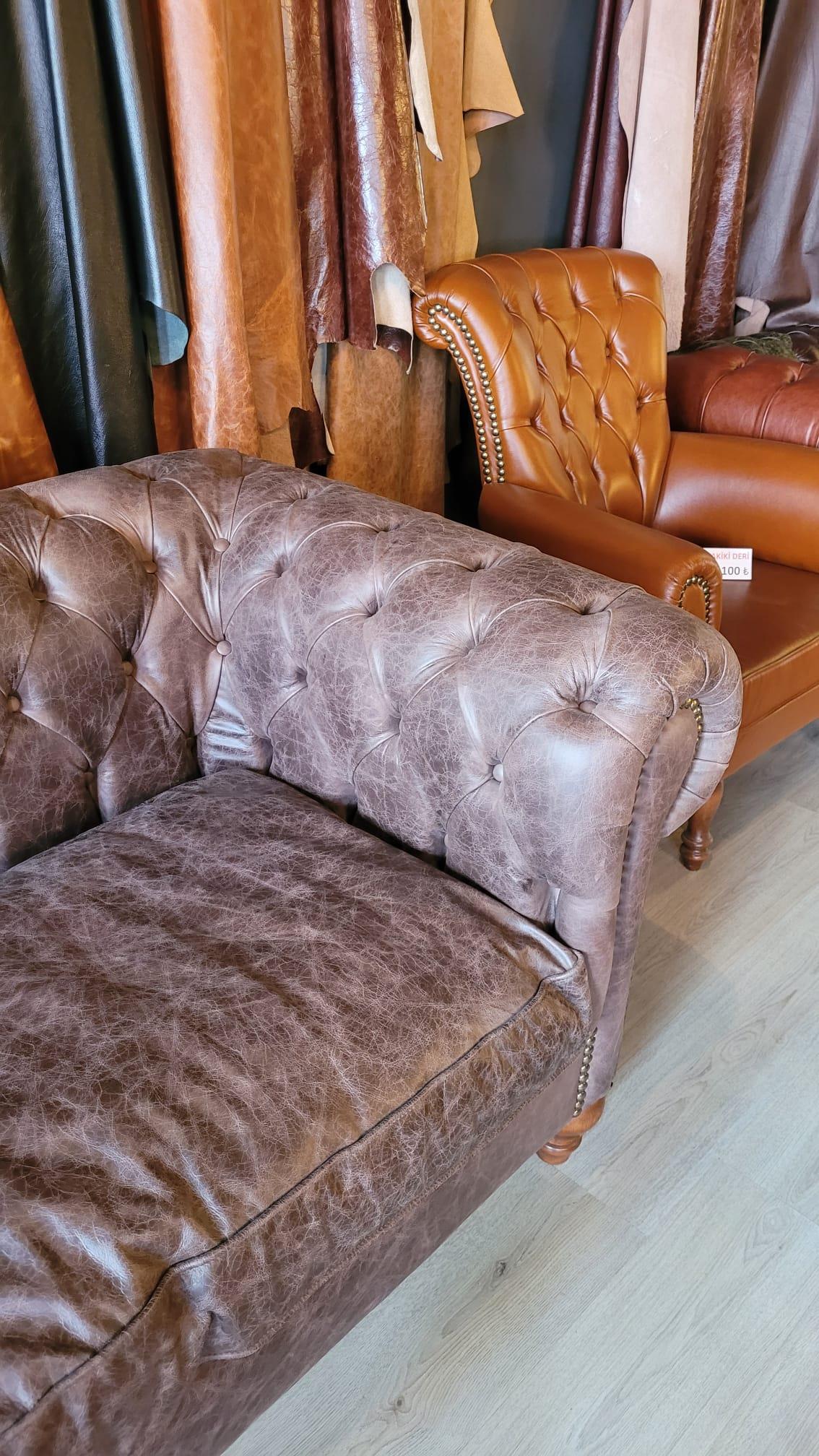 3A MOBİLYA HAKİKİ DERİ NOTTİNGHAM CHESTERFİELD 