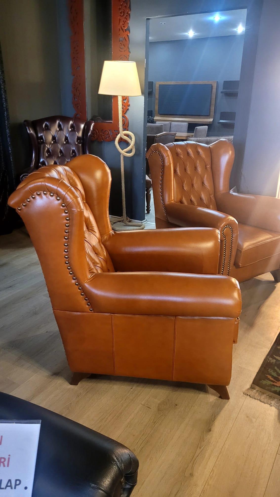 3A MOBİLYA HAKİKİ DERİ PREMİUM HAMPTON CHESTERFİELD TAKIMI