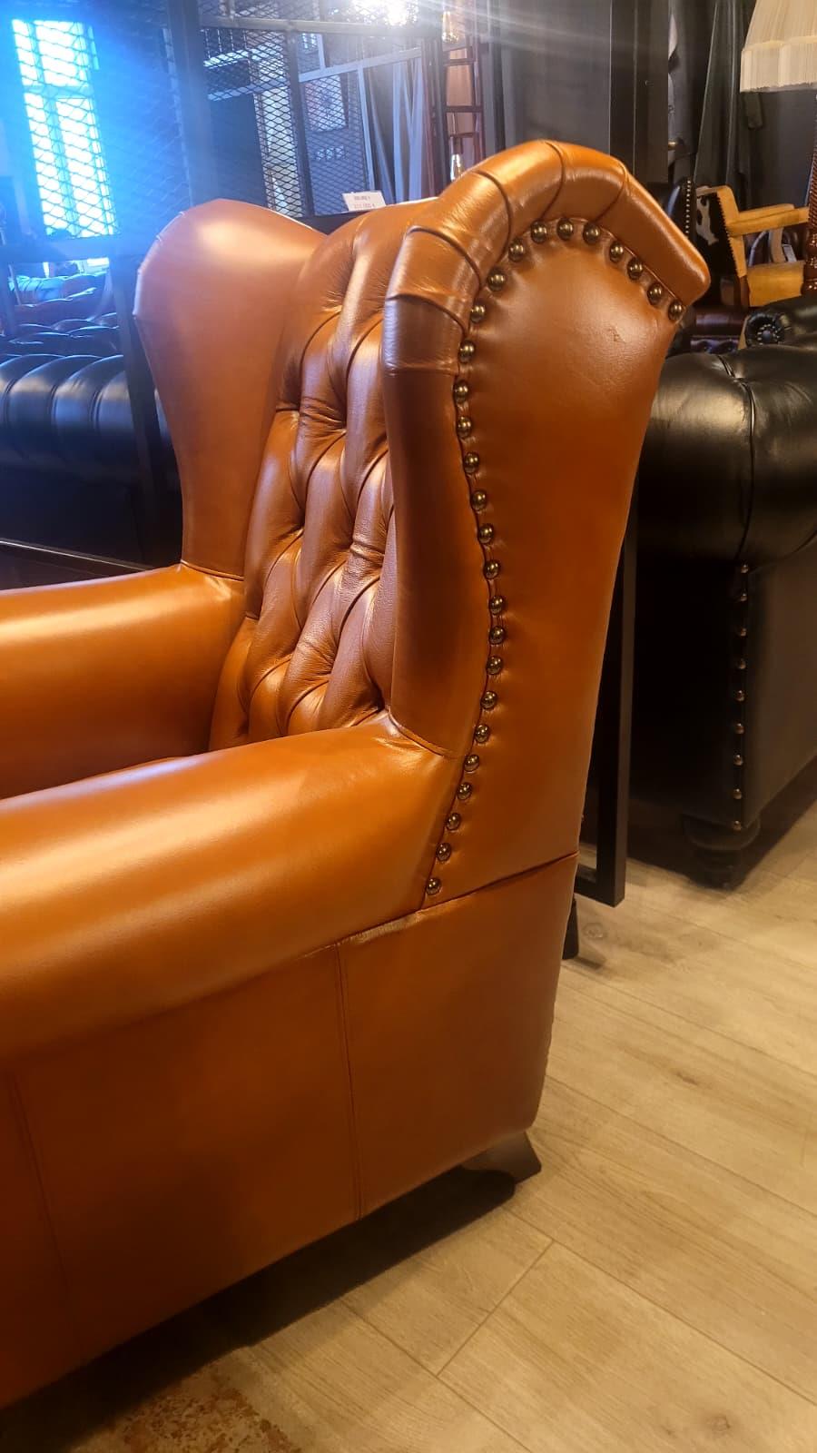 3A MOBİLYA HAKİKİ DERİ TABA KULAKLI  BERJER 