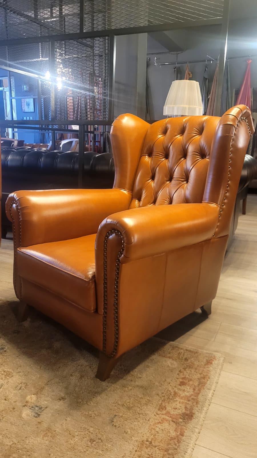 3A MOBİLYA HAKİKİ DERİ TABA KULAKLI  BERJER 