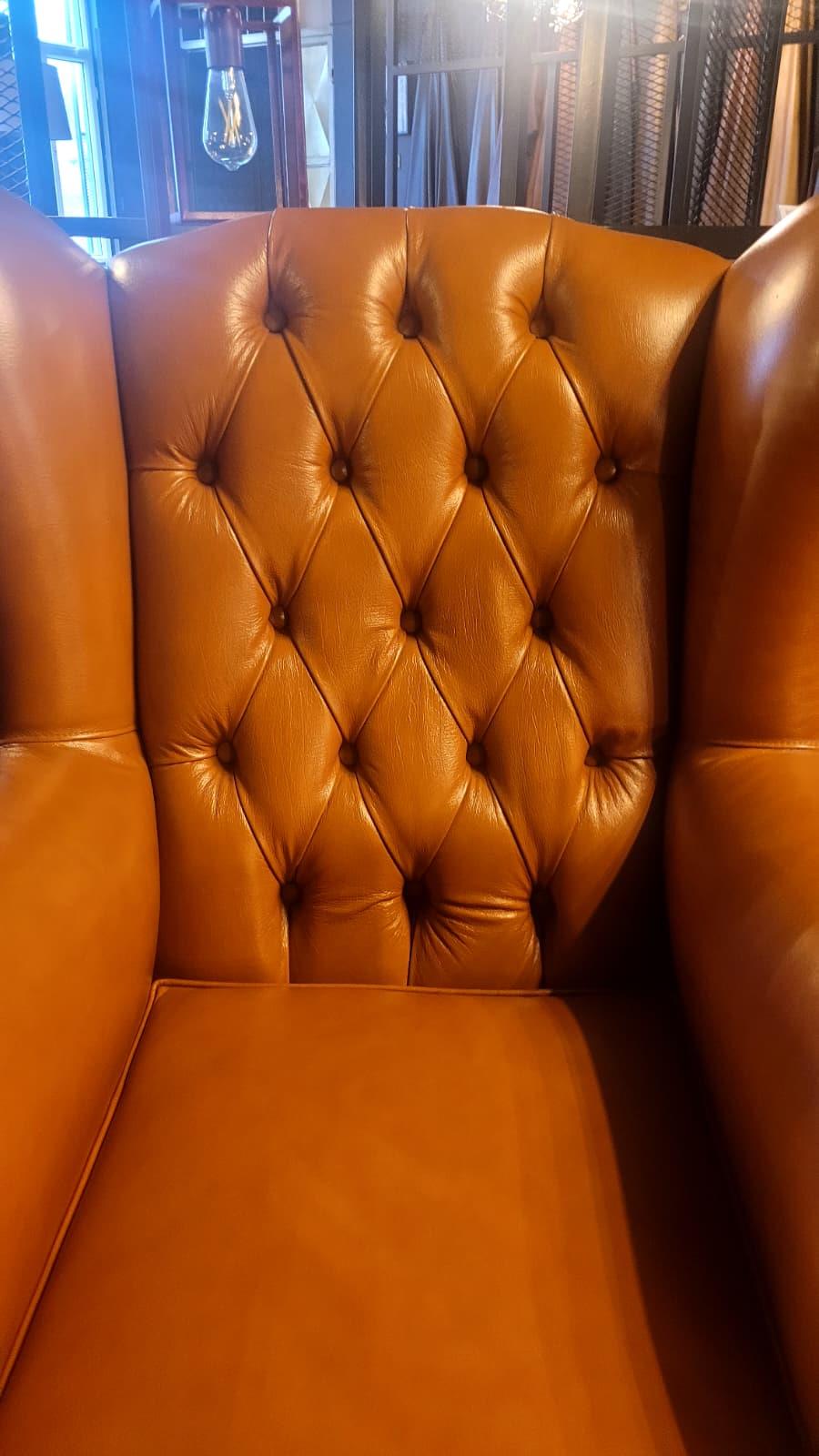 3A MOBİLYA HAKİKİ DERİ TABA KULAKLI  BERJER 