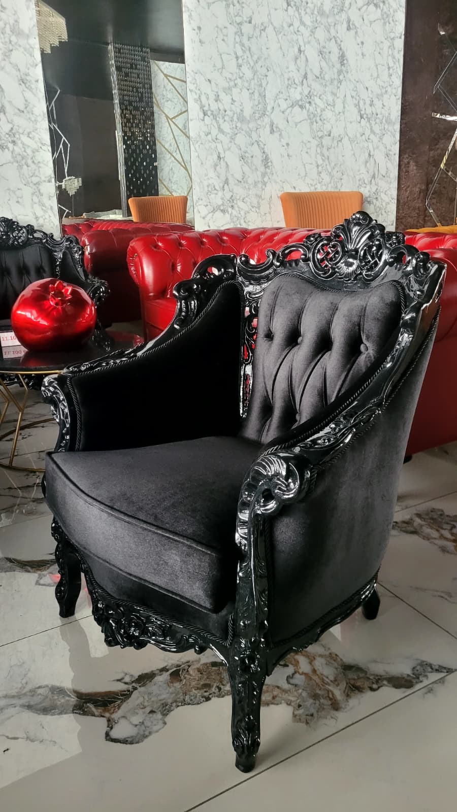 3A MOBİLYA HOŞ SEDA BLACK CAPRİCORN OYMALI BERJER 